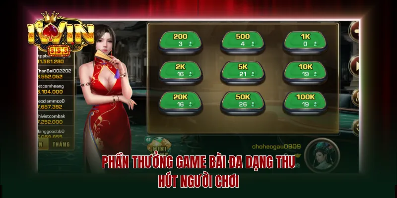 Phần thưởng game bài đa dạng thu hút người chơi