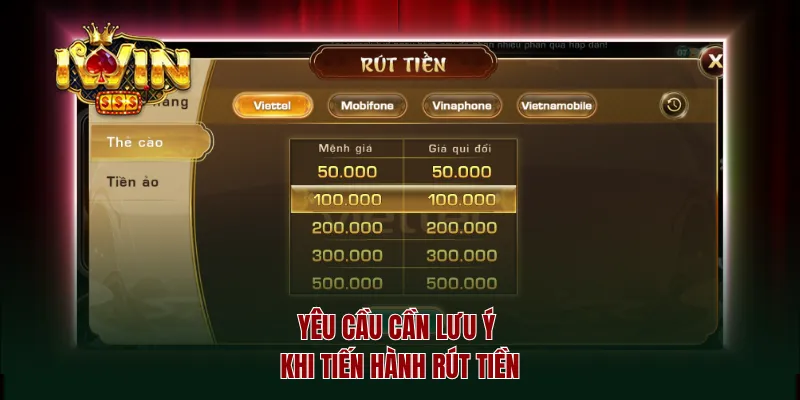 Yêu cầu cần lưu ý khi tiến hành rút tiền